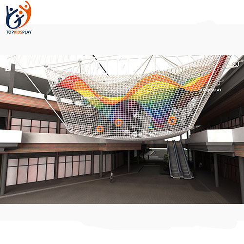 Customized kids indoor amusement park knitted colorful rainbow nylon crotched climbing net for sale